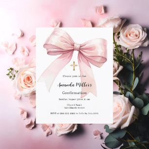 Papier Invitation de confirmation Pink bow girl