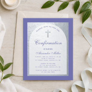 Papier Invitation de confirmation Violet Argent Arche Bud