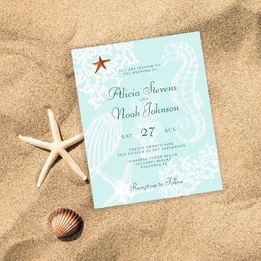Papier Invitation de destination de plage de mariage écon