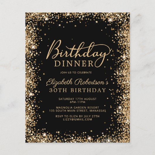 Papier Invitation de dîner d'anniversaire 30 ans Budget B (Devant)