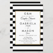 Papier Invitation de douche de couple à rayures Monogramm (Devant / Derrière)