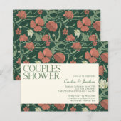 Papier Invitation de douche de couple florale verte rusti (Devant / Derrière)