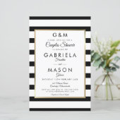 Papier Invitation de douche de couples à rayures Monogram (Debout devant)