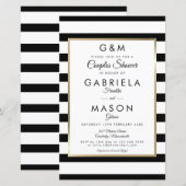 Papier Invitation de douche de couples à rayures Monogram (Devant / Derrière)