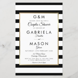 Papier Invitation de douche de couples à rayures Monogram