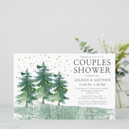 Papier Invitation de douche de couples rustique de forêt  (Debout devant)