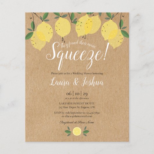 Papier Invitation de douche de mariage au citron Budget M (Devant)