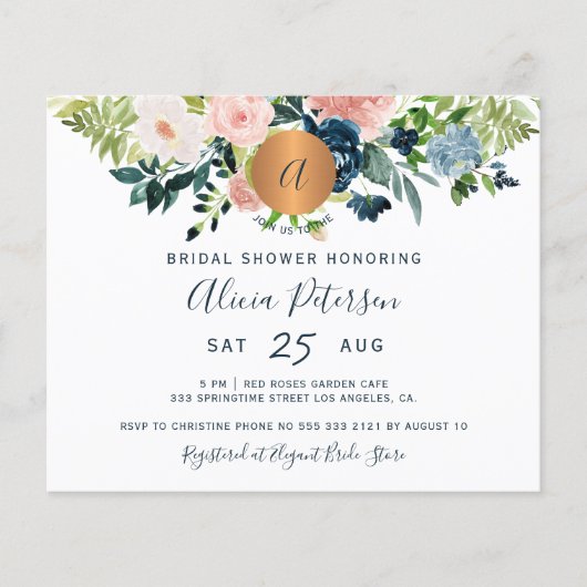 Papier Invitation de douche de mariée à l'aquarelle flora (Devant)