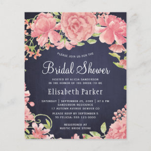 Papier Invitation de douche de mariée budgétaire florale