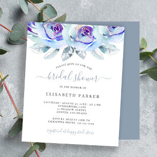 Papier Invitation de douche de mariée florale bleu poussi