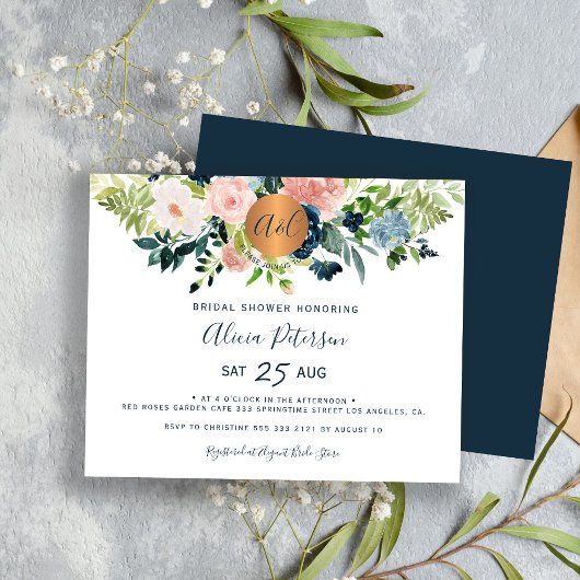 Papier Invitation de douche de mariée florale rose pastel