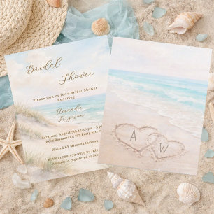 Papier Invitation de douche de mariée Plage coeurs initia