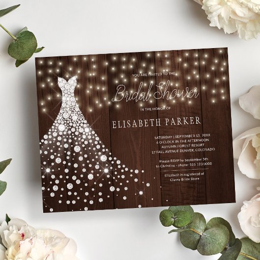Papier Invitation de douche de mariée robe blanche rustiq