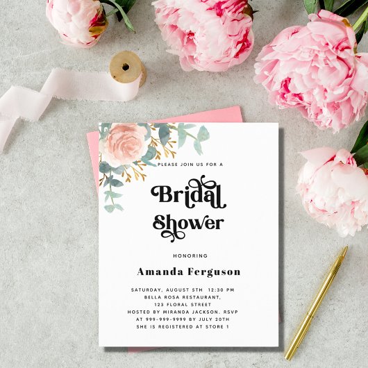 Papier Invitation de douche de mariée rose gold florale