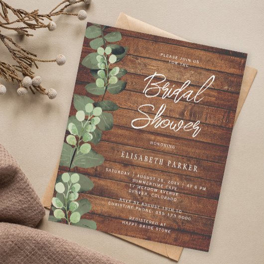 Papier Invitation de douche de mariée rustique au eucalyp