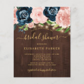 Papier Invitation de douche de mariée rustique florale en (Devant)