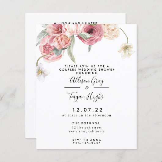 Papier Invitation de douche Floral Couples | Annabeth (Devant / Derrière)