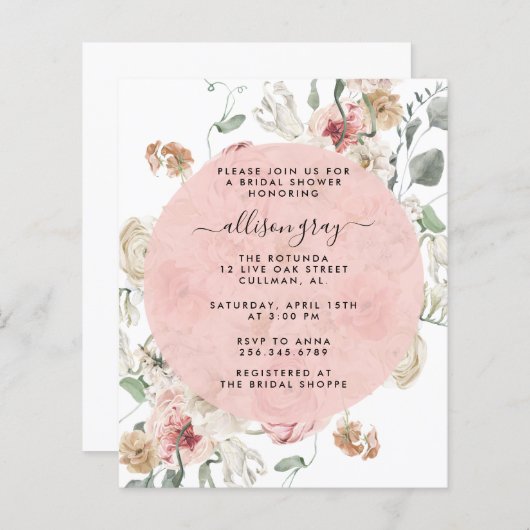 Papier Invitation de douche nuptiale | Annabeth (Devant / Derrière)