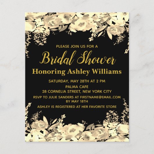 Papier Invitation de douche nuptiale budget Black Gold Mo (Devant)