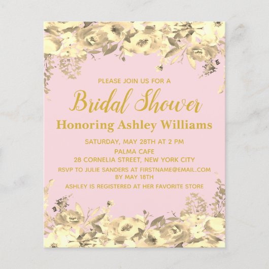 Papier Invitation de douche nuptiale budget Blush Pink Go (Devant)