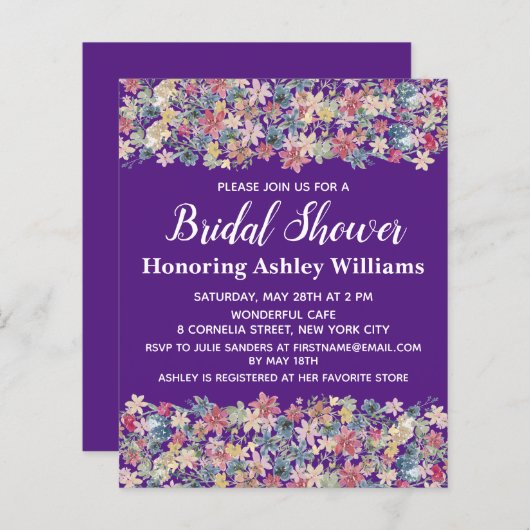 Papier Invitation de douche nuptiale budget Floral Boho v (Devant / Derrière)
