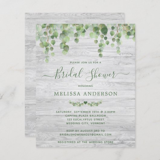 Papier Invitation de douche nuptiale Budget vert Rustique (Devant / Derrière)