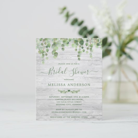 Papier Invitation de douche nuptiale Budget vert Rustique (Debout devant)