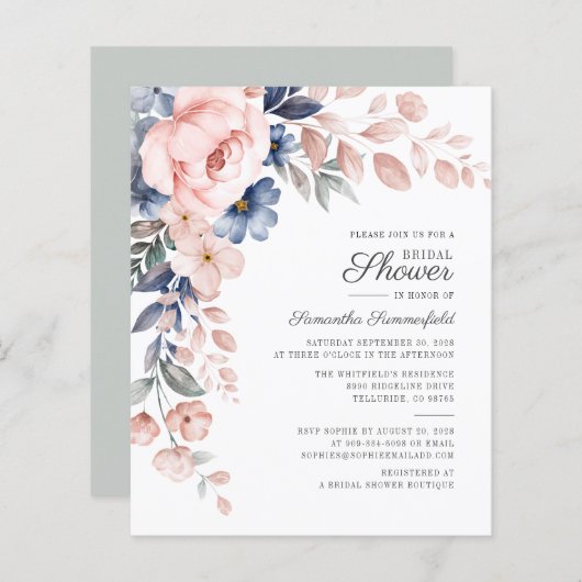 Papier Invitation de douche nuptiale Floral Budget (Devant / Derrière)