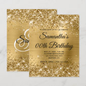Papier Invitation de fête d'anniversaire à monogramme dor (Devant / Derrière)