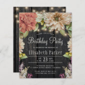Papier Invitation de fête d'anniversaire florale rustique (Devant / Derrière)