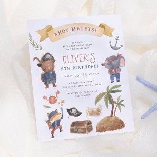 Papier Invitation de fête d'anniversaire pirate à budget