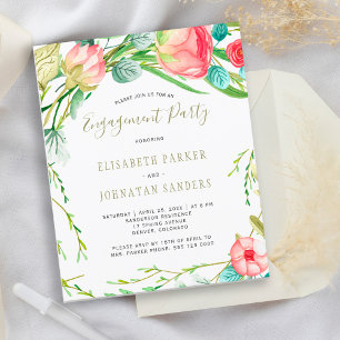 Papier Invitation de fête de fiançailles avec des roses m