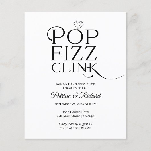 Papier Invitation de fête de fiançailles Budget Pop Fizz (Devant)