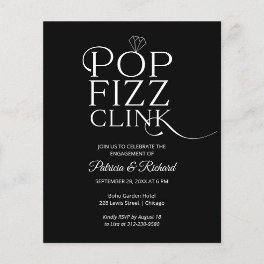 Papier Invitation de fête de fiançailles Budget Pop Fizz  (Devant)
