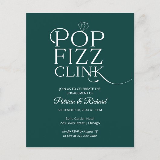 Papier Invitation de fête de fiançailles Budget Pop Fizz (Devant)