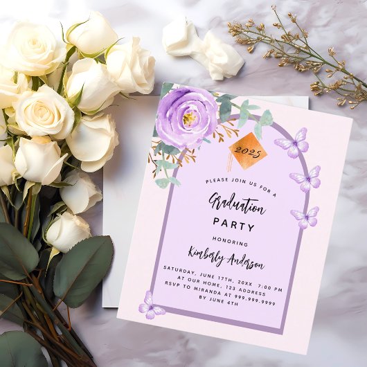 Papier Invitation de fête de fin d'études à arche florale