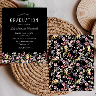 Papier Invitation de fête de fin d'études à motif de fleu