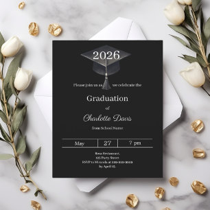 Papier Invitation de fête de fin d'études noir blanc clas