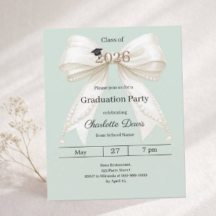 Papier Invitation de fête de fin d'études ruban ivoire ve