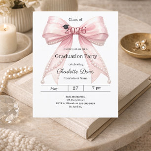 Papier Invitation de fête de fin d'études ruban rose 2026