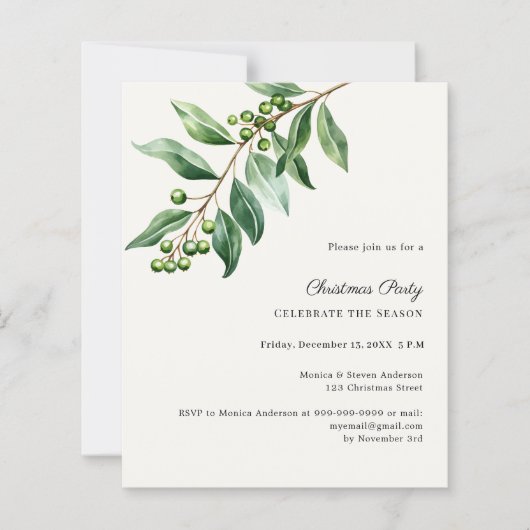 Papier Invitation de fête de Noël avec feuillage de gui (Devant)