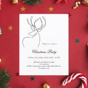 Papier Invitation de fête de Noël de renne noir et blanc