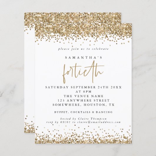 Papier Invitation de fête de quarantième anniversaire à p (Devant / Derrière)