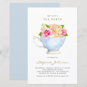 Papier Invitation de fête de thé Fleurs d'aquarelle dans