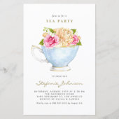 Papier Invitation de fête de thé Fleurs d'aquarelle dans (Devant)