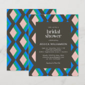 Papier Invitation de Fête des mariées bleue Brown géométr (Devant / Derrière)