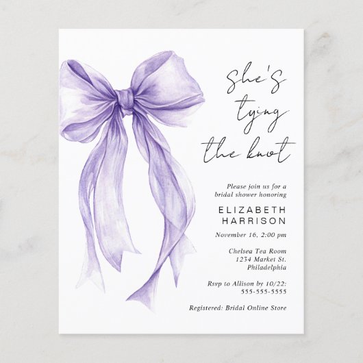 Papier Invitation de Fête des mariées d'aquarelle de Bow (Devant)