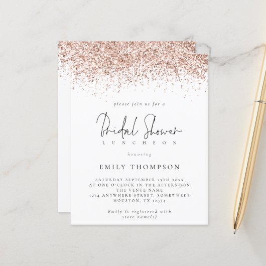 Papier Invitation de Fête des mariées de Parties scintill (Devant/Arrière en situation)