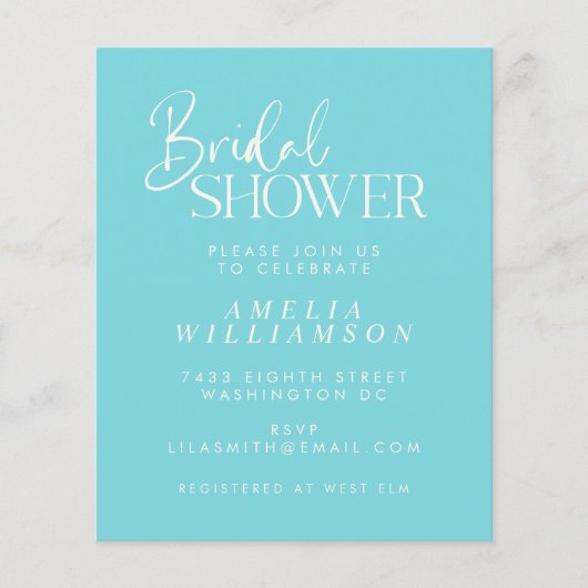 Papier Invitation de Fête des mariées de script Aqua mini (Devant)