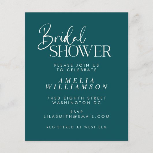 Papier Invitation de Fête des mariées de script Emerald m (Devant)